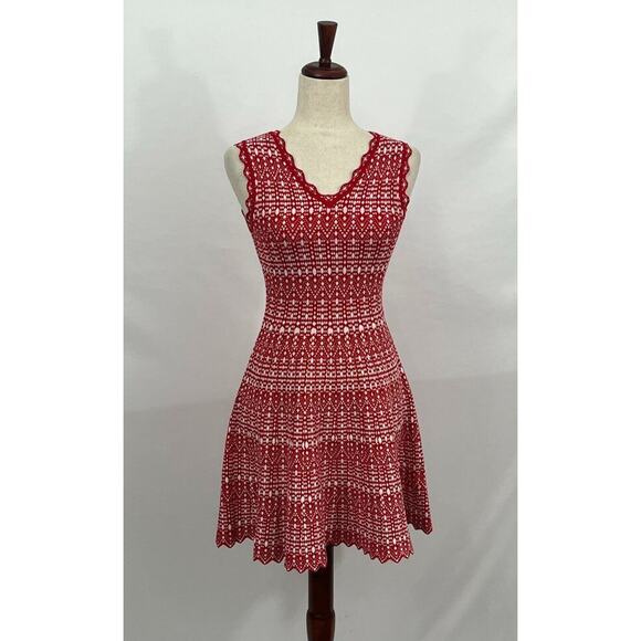 Unbranded Sz 36 4 Red White Knit Sleeveless A-Line Dress - Picture 7 of 8